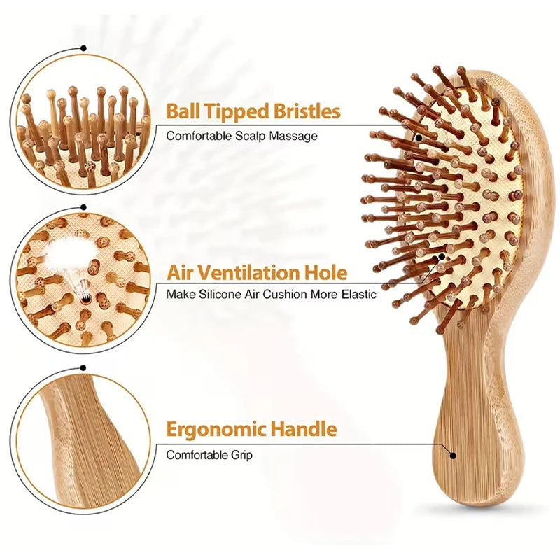 Mini Bamboo Air Cushion Hair Brush Set – Portable Travel Hair Brush Set PLUSH