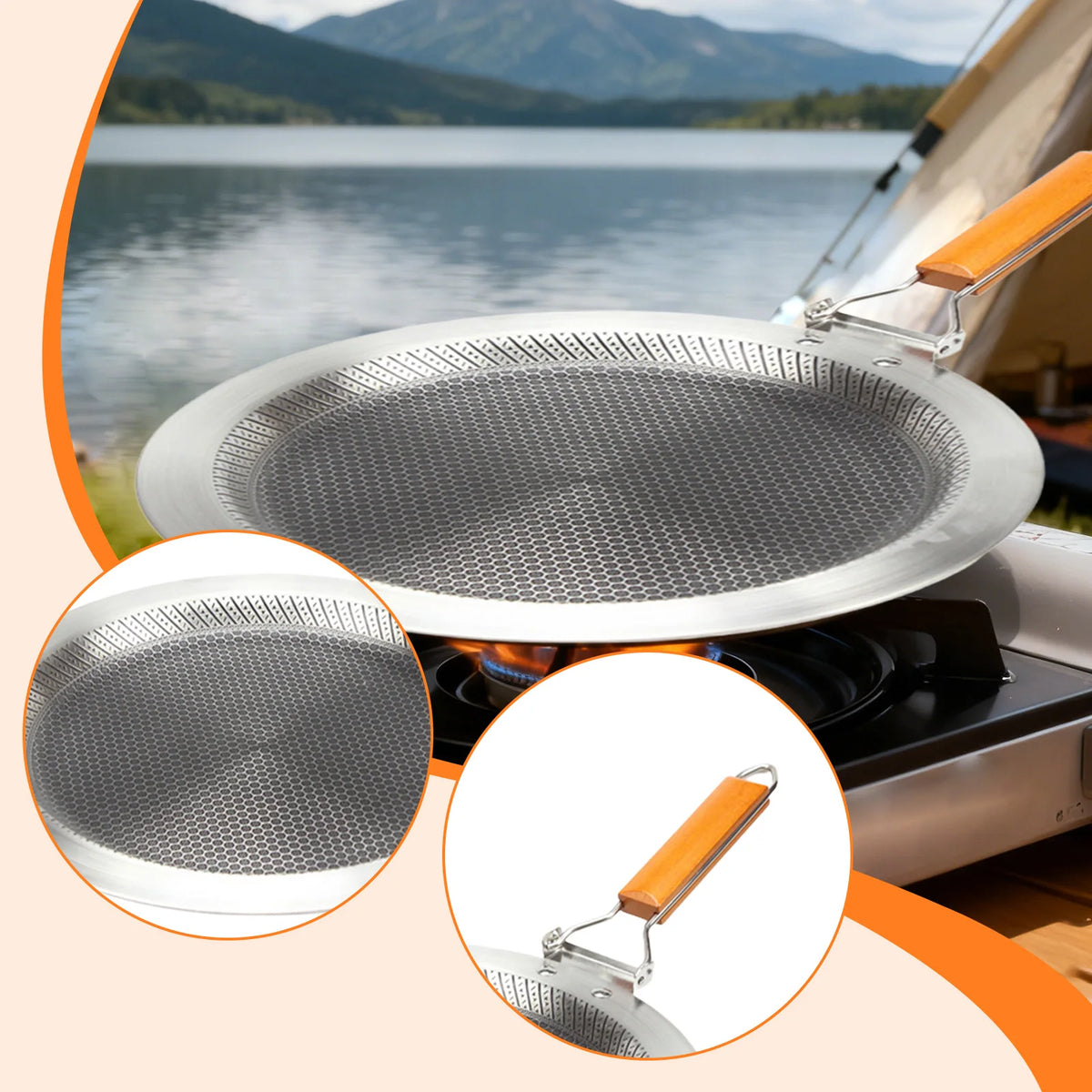 Stainless Steel Honeycomb Crepe Pan Foldable Handle 30/34cm Crepe Pan Skillet PLUSH
