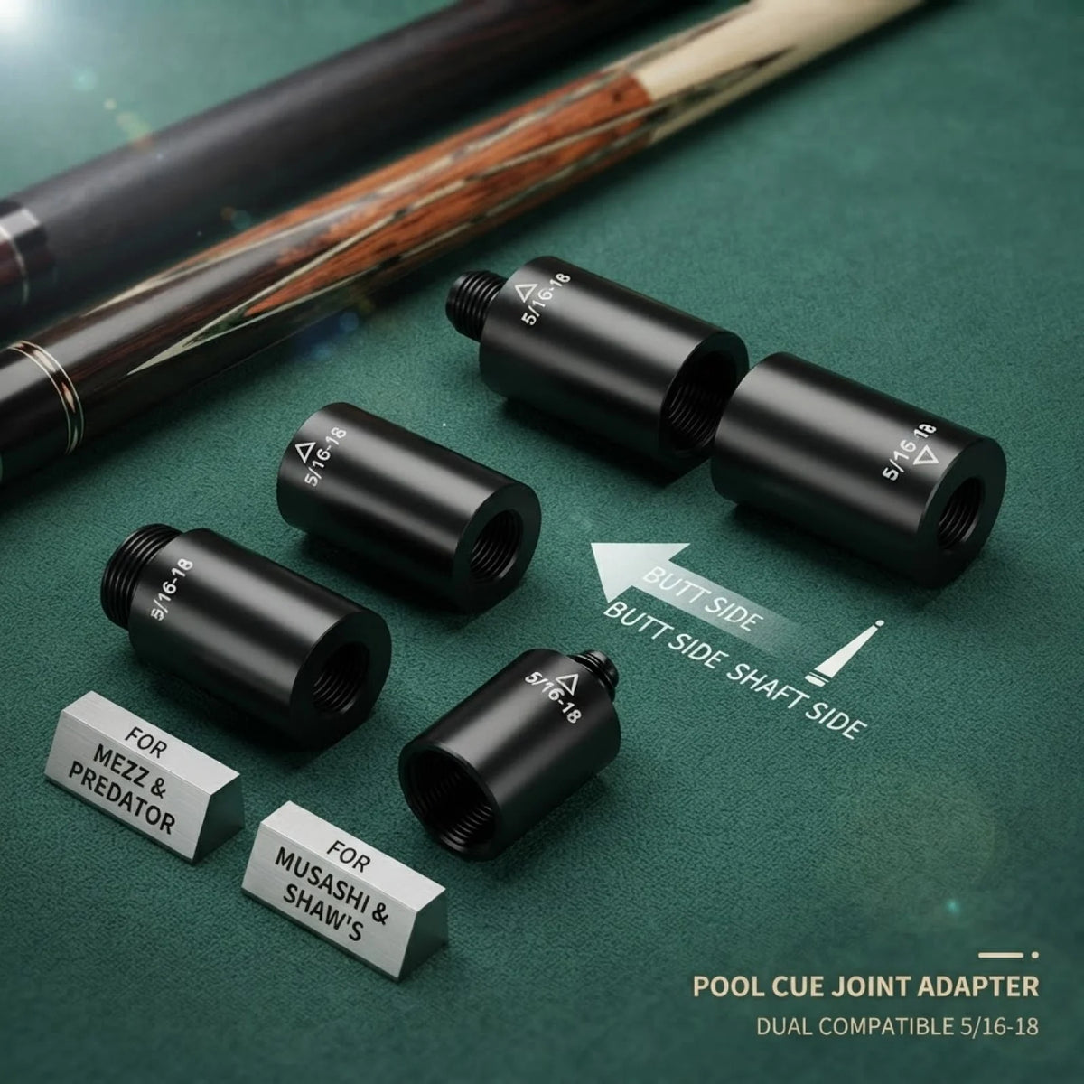 Aluminum Pool Cue Connector – Billiard Cue Center Adapter Joiner Cue Connector Adapter PLUSH