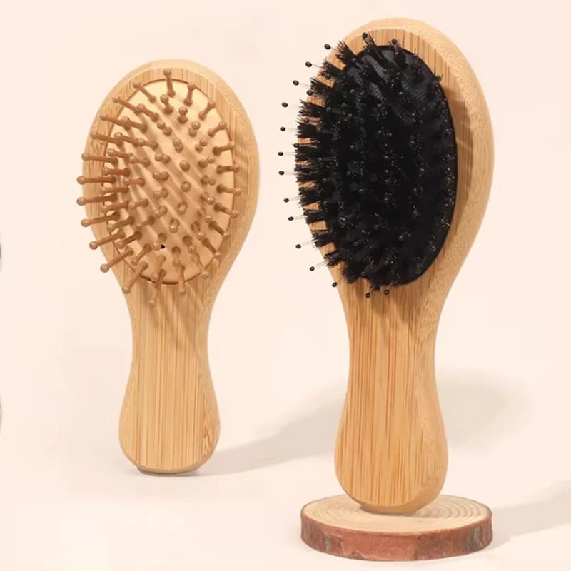 Mini Bamboo Air Cushion Hair Brush Set – Portable Travel Hair Brush Set PLUSH 2pcs-AB