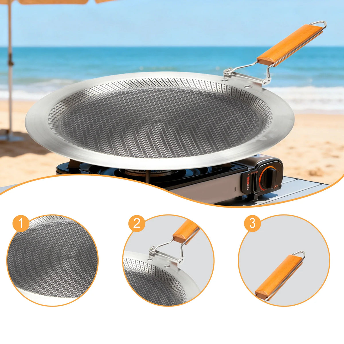 Stainless Steel Honeycomb Crepe Pan Foldable Handle 30/34cm Crepe Pan Skillet PLUSH