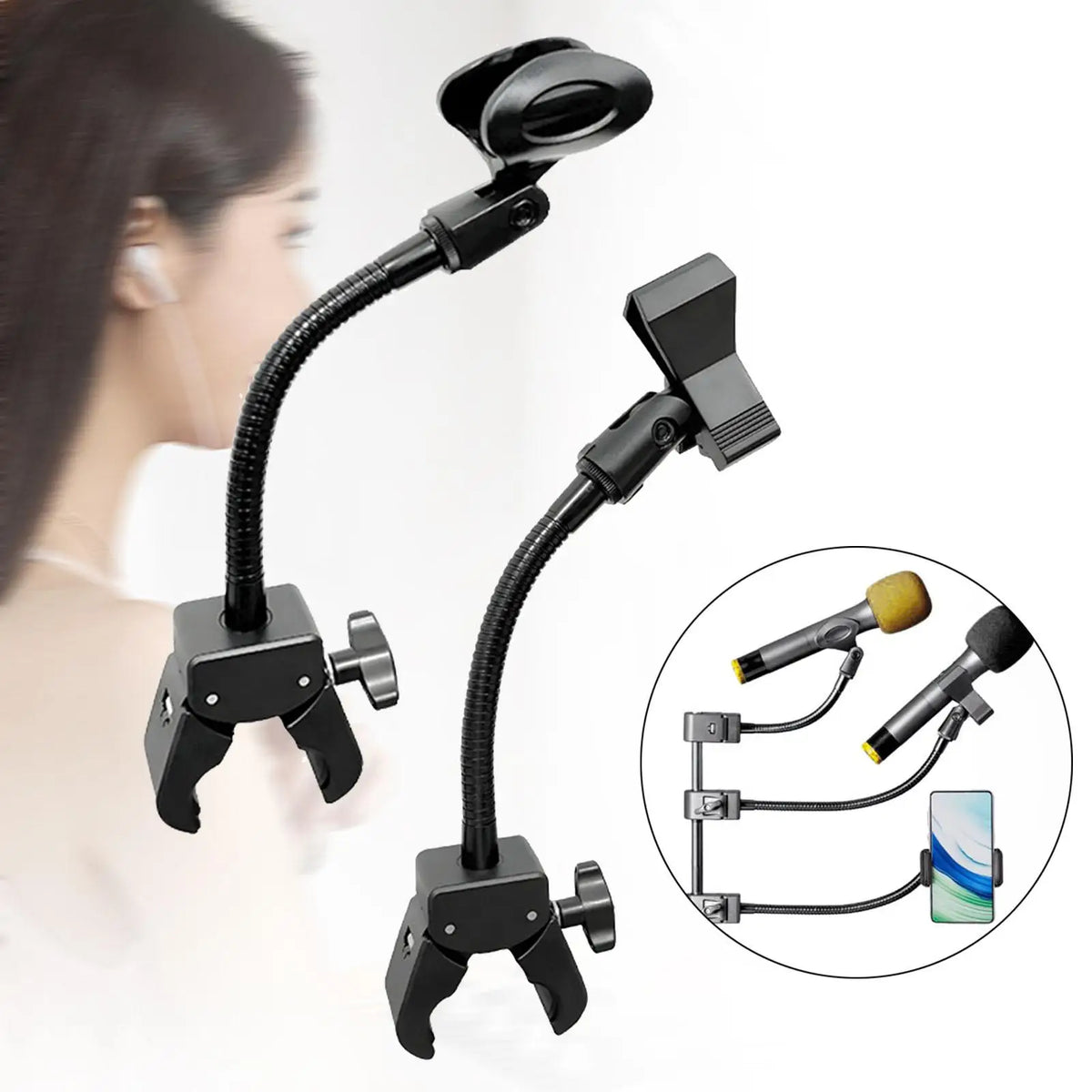Gooseneck Microphone Holder – 360° Adjustable Clip-On Mic Stand Microphone Stand PLUSH