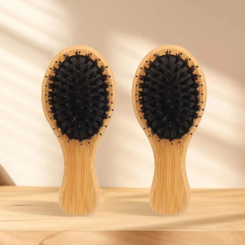 Mini Bamboo Air Cushion Hair Brush Set – Portable Travel Hair Brush Set PLUSH 2pcs-A