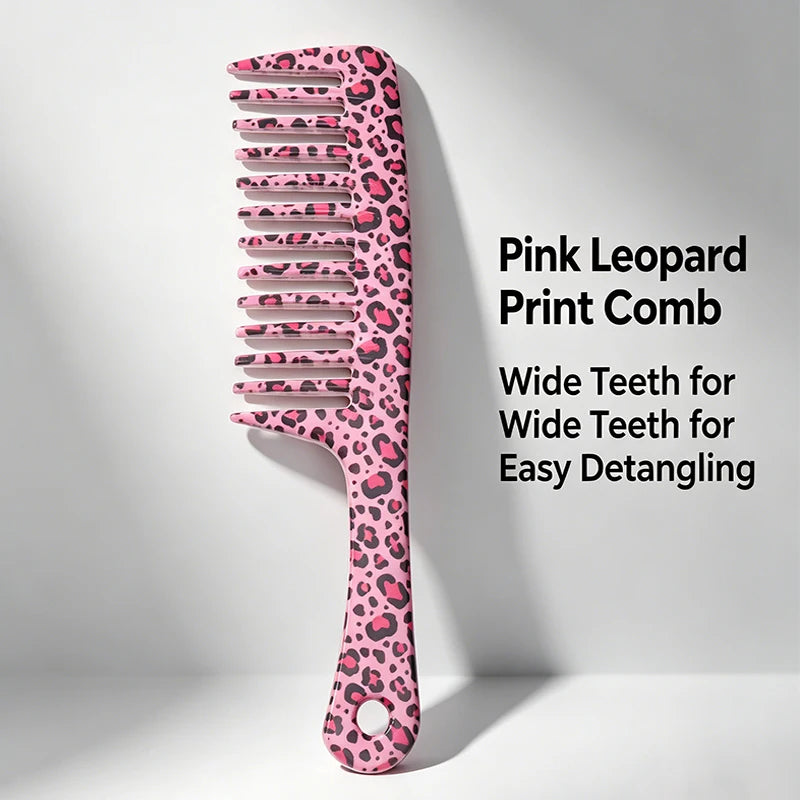 Wide Tooth Detangling Comb – Leopard Print, All Hair Types Wide Tooth Comb PLUSH Pink leopard