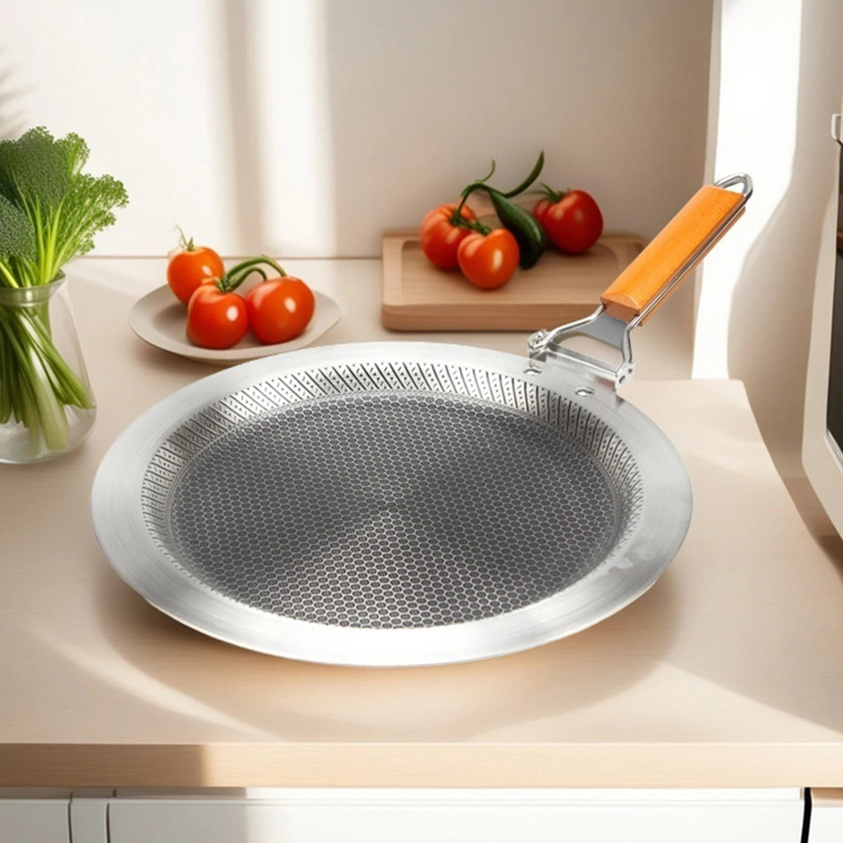 Stainless Steel Honeycomb Crepe Pan Foldable Handle 30/34cm Crepe Pan Skillet PLUSH