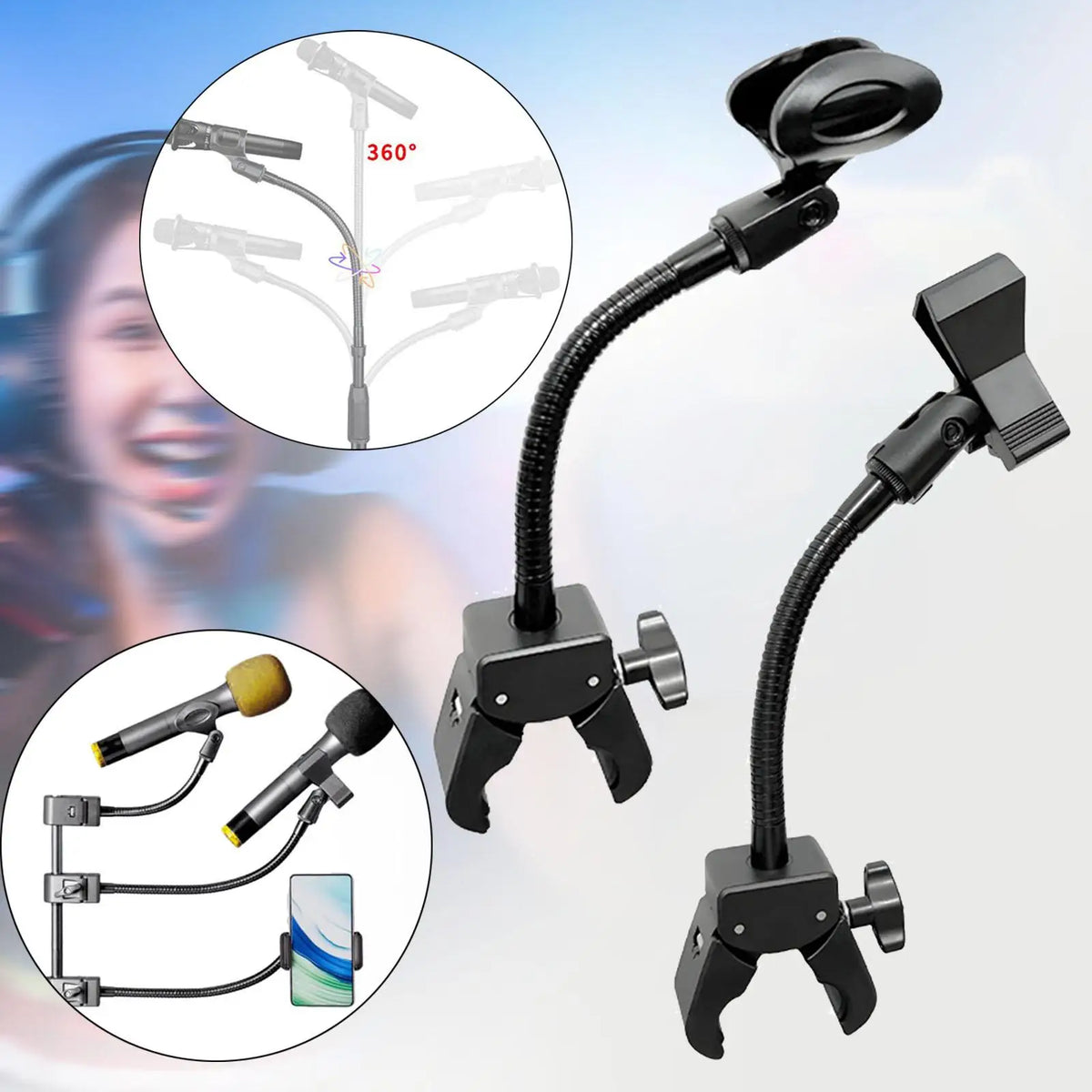 Gooseneck Microphone Holder – 360° Adjustable Clip-On Mic Stand Microphone Stand PLUSH