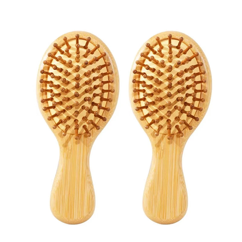 Mini Bamboo Air Cushion Hair Brush Set – Portable Travel Hair Brush Set PLUSH 2pcs-B