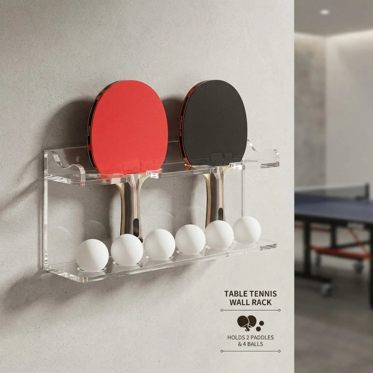 Acrylic Table Tennis Paddle & Ball Wall Organizer Rack Paddle & Ball Rack PLUSH