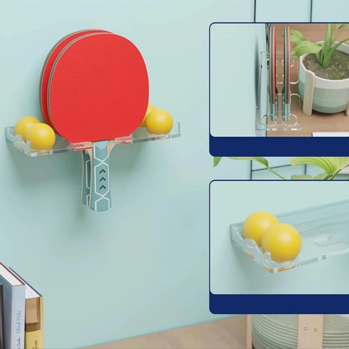 Acrylic Table Tennis Paddle & Ball Wall Organizer Rack Paddle & Ball Rack PLUSH