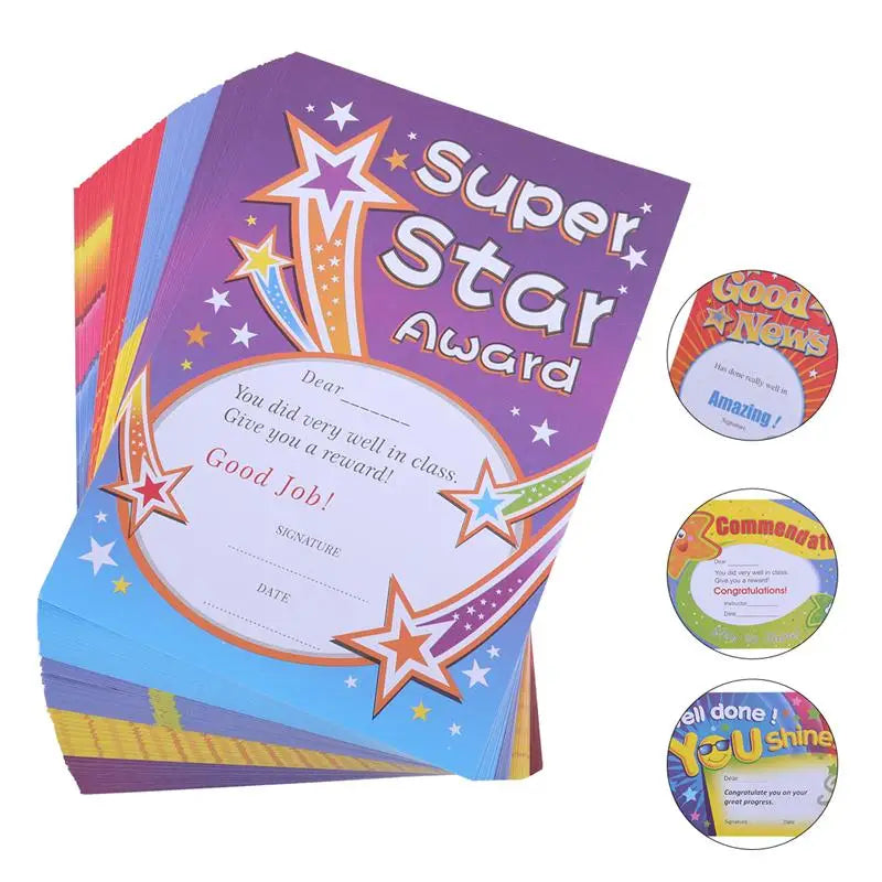 100pcs A5 Cartoon Commendation Certificates for Kids – 4 Styles Award Certificates PLUSH