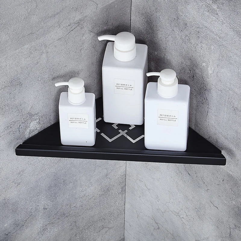 Stainless Steel Bathroom Corner Shelf – Gold & Brushed Nickel Bathroom Corner Shelf PLUSH D-Black