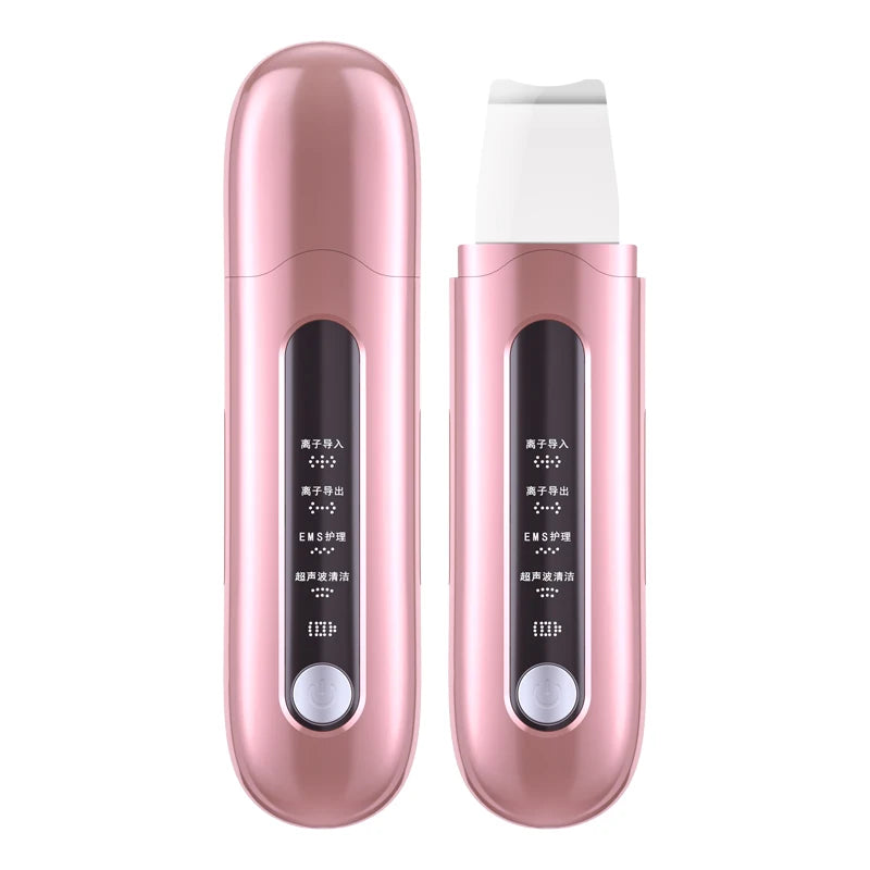 Ultrasonic Skin Scrubber Face Spatula & Pulse Massager Facial Cleansing Device PLUSH 1 pc Pink