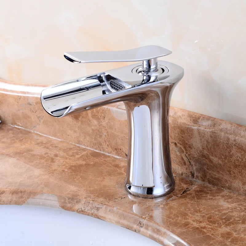 Waterfall Basin Faucet Single Handle Deck Mount ELM100 Basin Sink Faucet PLUSH Chrome