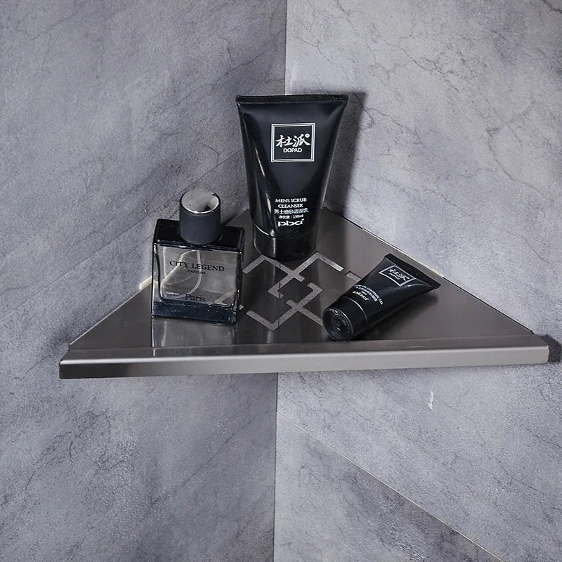 Stainless Steel Bathroom Corner Shelf – Gold & Brushed Nickel Bathroom Corner Shelf PLUSH D-Brushed