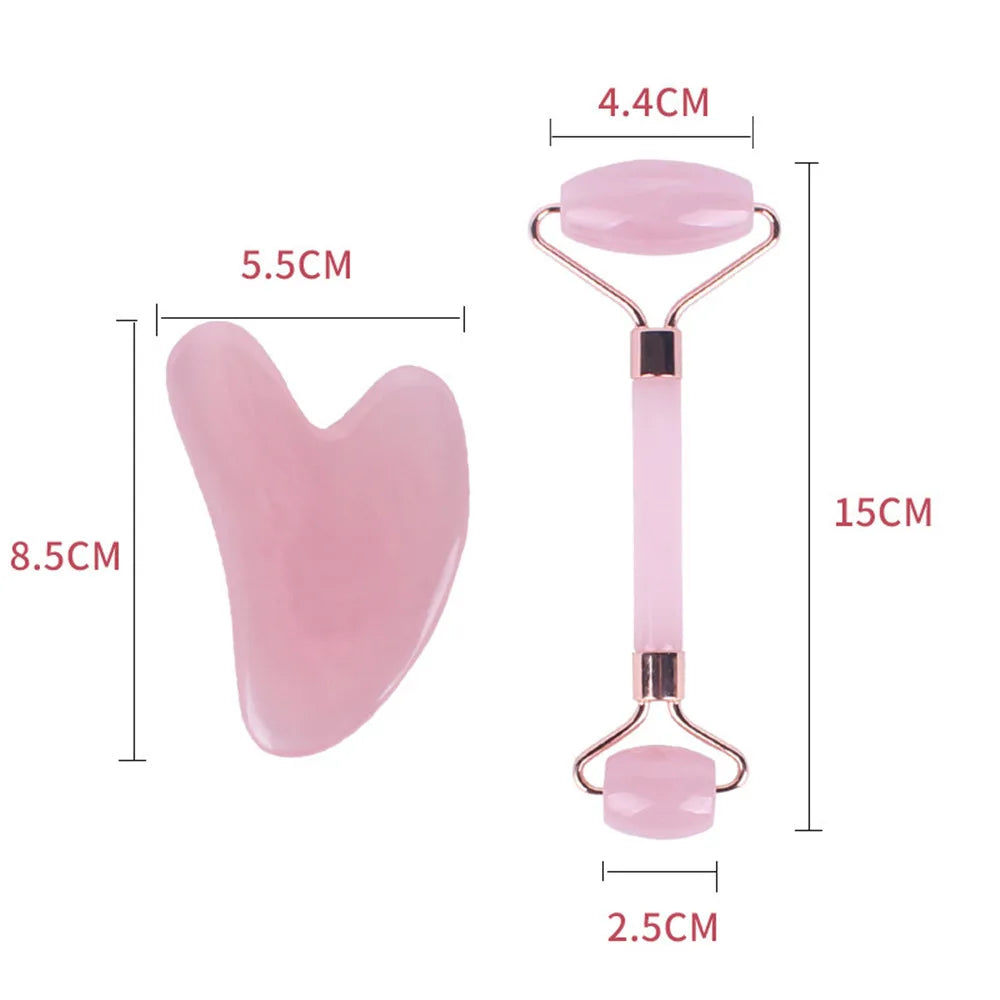 Pink Resin Face Roller & Gua Sha Massage Set | CAMMUO Face Roller Set PLUSH