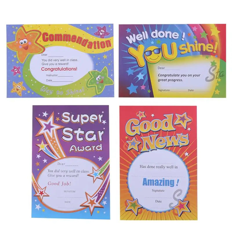 100pcs A5 Cartoon Commendation Certificates for Kids – 4 Styles Award Certificates PLUSH Default Title