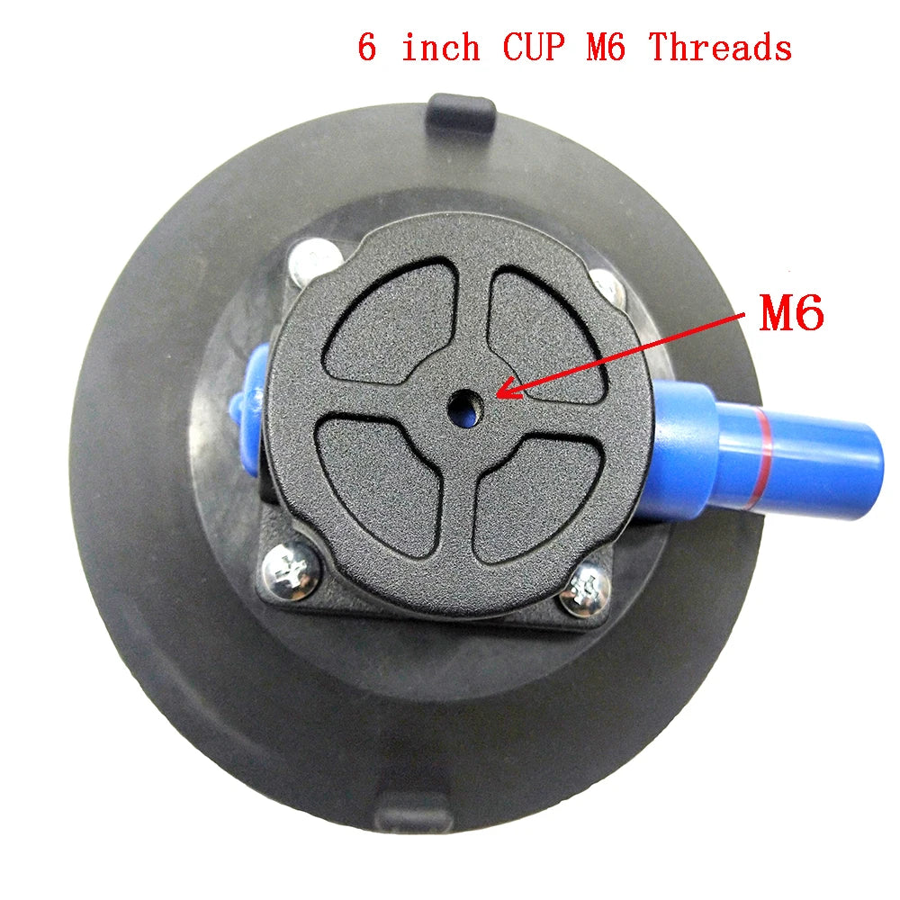 6" Vacuum Suction Cup M6 Threaded Stud & Hand Pump | Glass Mount Vacuum Suction Cup PLUSH 6 inch Cup Threads