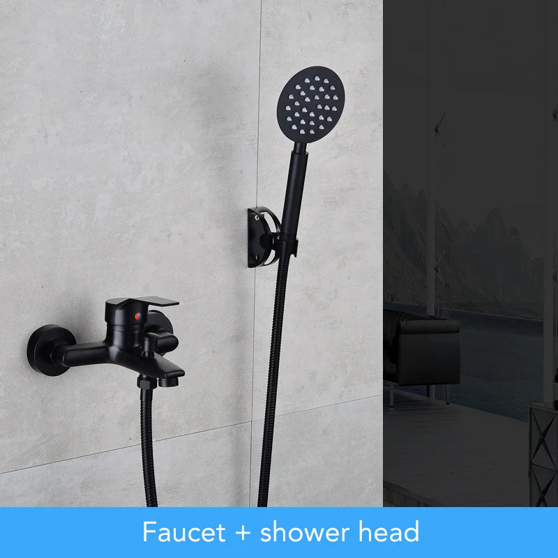 Wall Mounted Waterfall Bathtub Faucet Chrome Brass Single Handle Bathtub Faucet PLUSH Black-Set 1