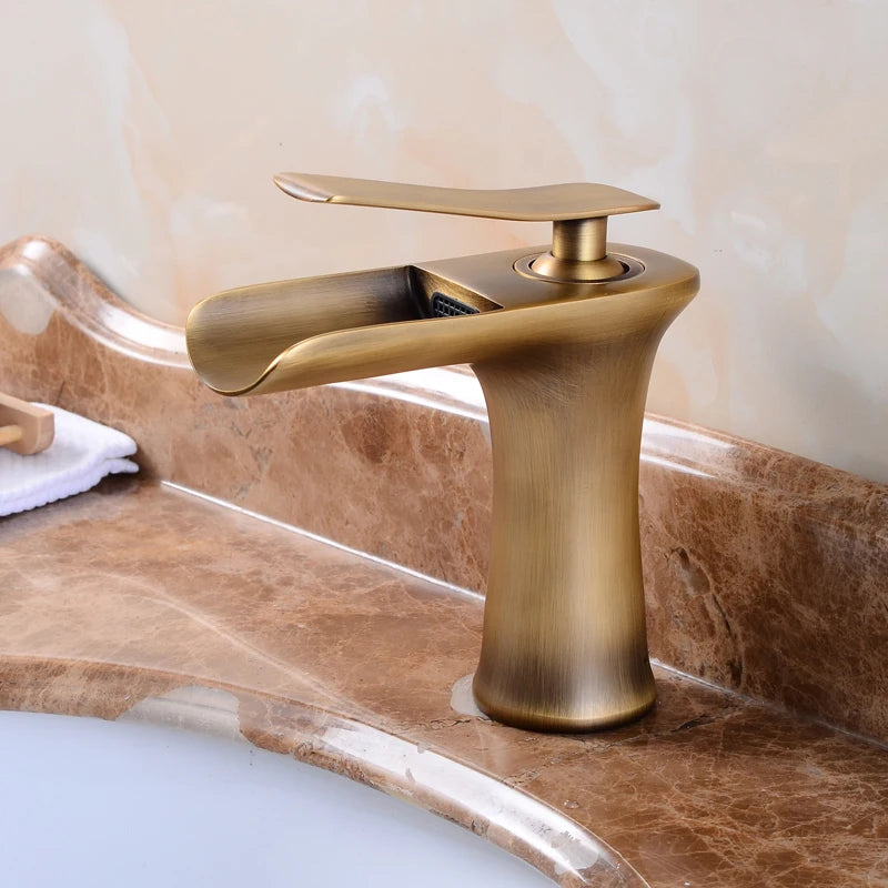 Waterfall Basin Faucet Single Handle Deck Mount ELM100 Basin Sink Faucet PLUSH Antique Bronze