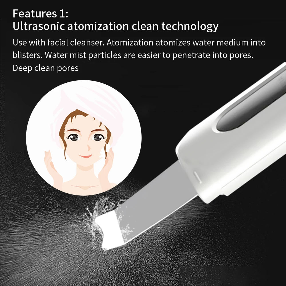Ultrasonic Skin Scrubber Face Spatula & Pulse Massager Facial Cleansing Device PLUSH