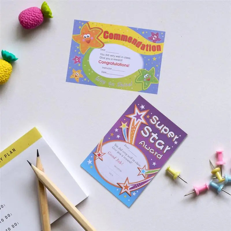 100pcs A5 Cartoon Commendation Certificates for Kids – 4 Styles Award Certificates PLUSH