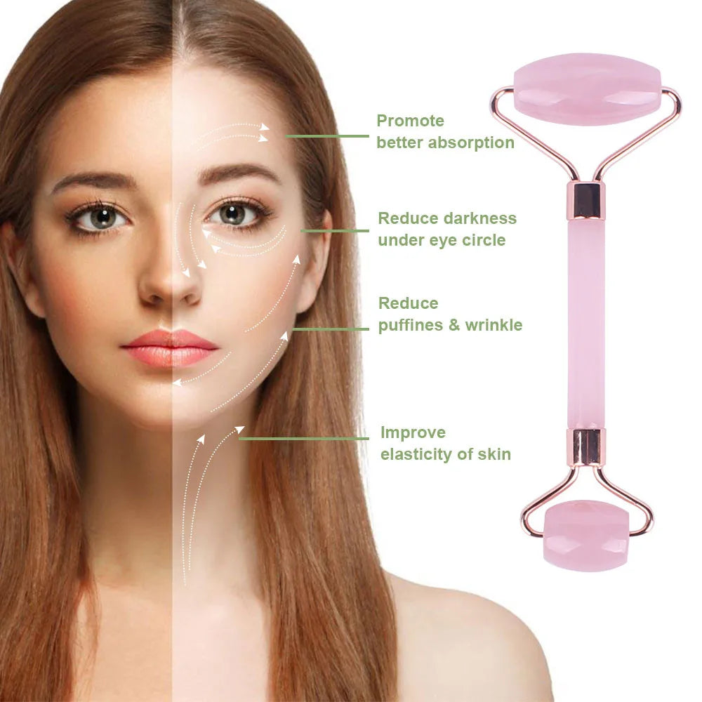 Rose Resin Facial Roller & Gua Sha Massager Set | Pink Facial Massage Set PLUSH