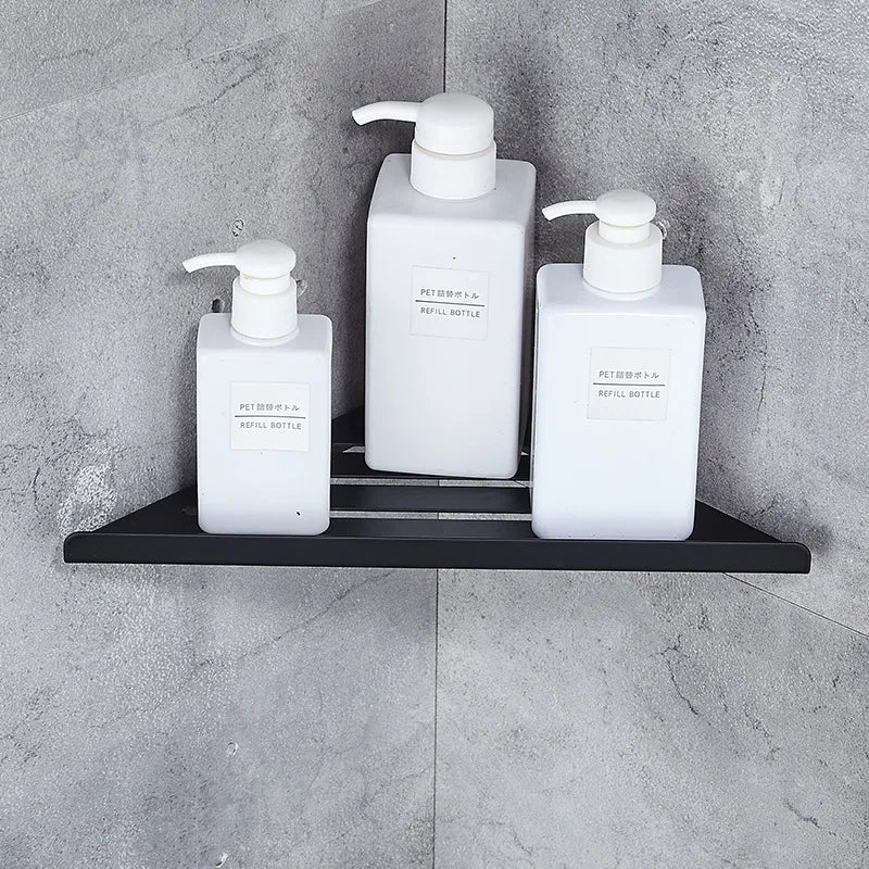 Stainless Steel Bathroom Corner Shelf – Gold & Brushed Nickel Bathroom Corner Shelf PLUSH A-Black
