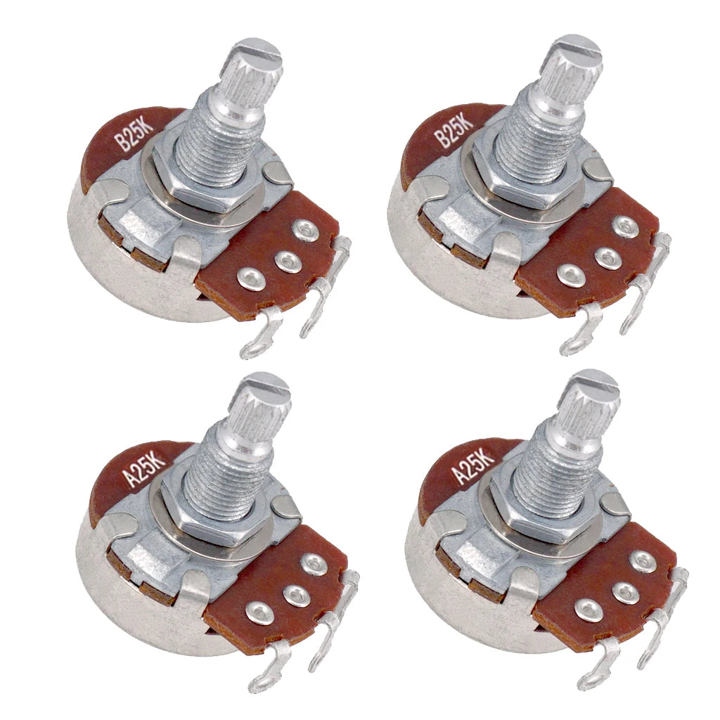 Guitar Potentiometer A25K B25K 4-Pack – Tone & Volume Control Guitar Potentiometer Set PLUSH