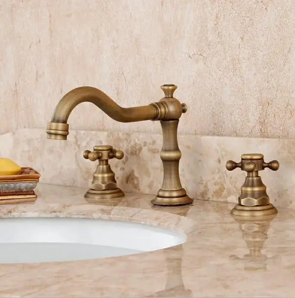 Widespread 3-Hole Dual Handle Bathroom Faucet – Brushed Nickel Bathroom Sink Faucet PLUSH Antique Bronze