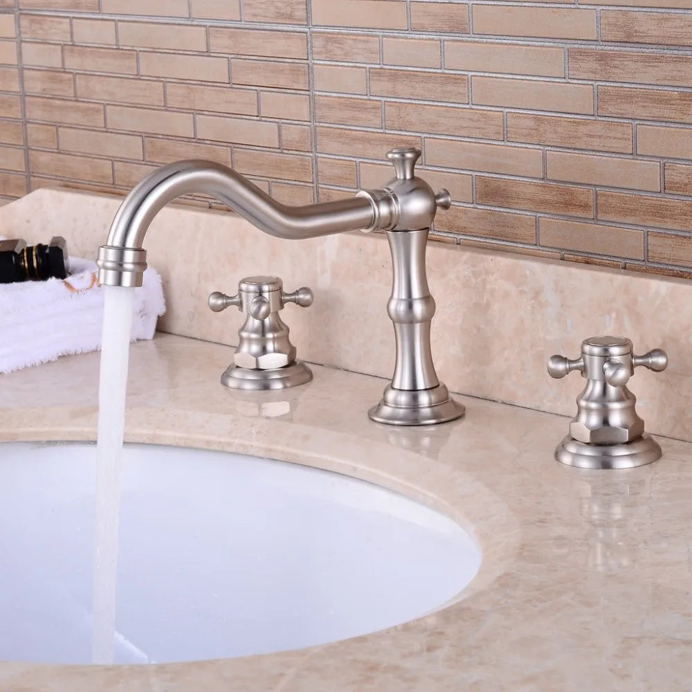 Widespread 3-Hole Dual Handle Bathroom Faucet – Brushed Nickel Bathroom Sink Faucet PLUSH