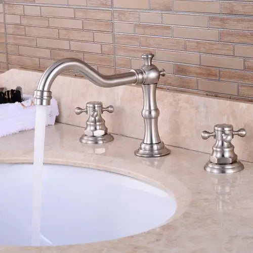 Widespread 3-Hole Dual Handle Bathroom Faucet – Brushed Nickel Bathroom Sink Faucet PLUSH Brush Nickel