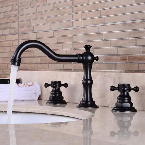 Widespread 3-Hole Dual Handle Bathroom Faucet – Brushed Nickel Bathroom Sink Faucet PLUSH Black