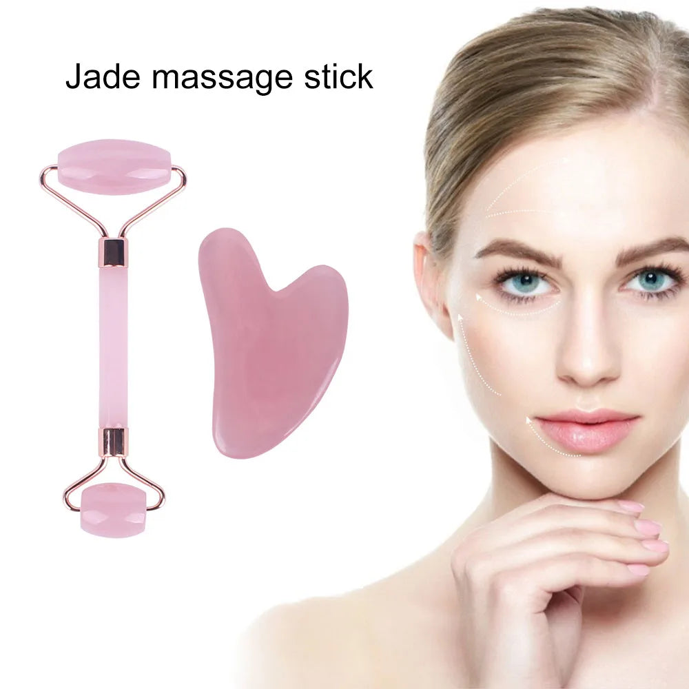 Pink Resin Face Roller & Gua Sha Massage Set | CAMMUO Face Roller Set PLUSH