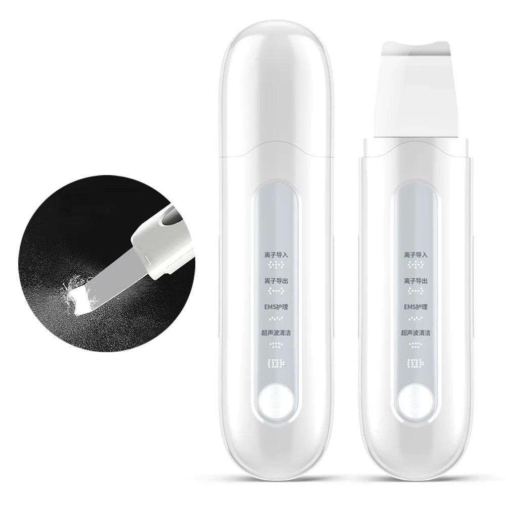 Ultrasonic Skin Scrubber Face Spatula & Pulse Massager Facial Cleansing Device PLUSH 1 pc White