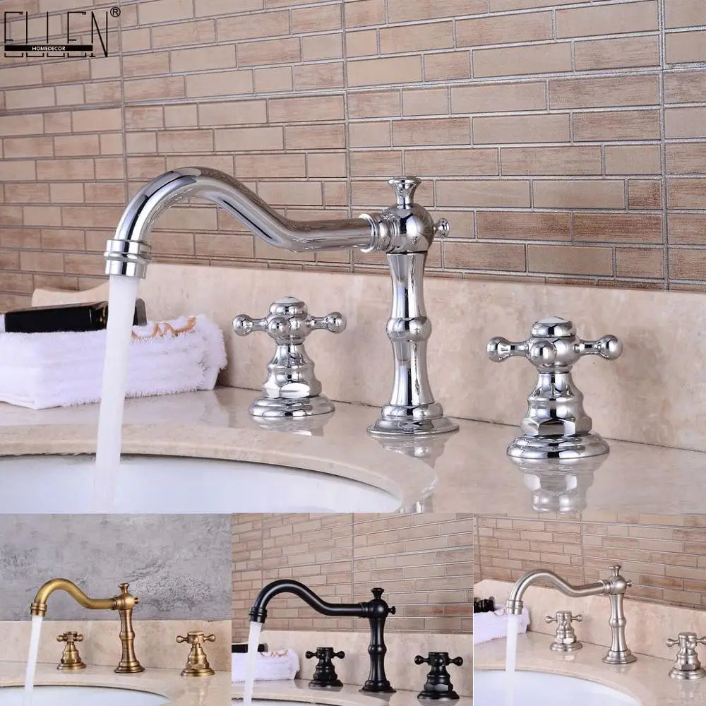 Widespread 3-Hole Dual Handle Bathroom Faucet – Brushed Nickel Bathroom Sink Faucet PLUSH