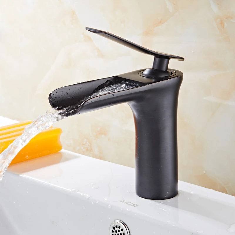 Waterfall Basin Faucet Single Handle Deck Mount ELM100 Basin Sink Faucet PLUSH Black