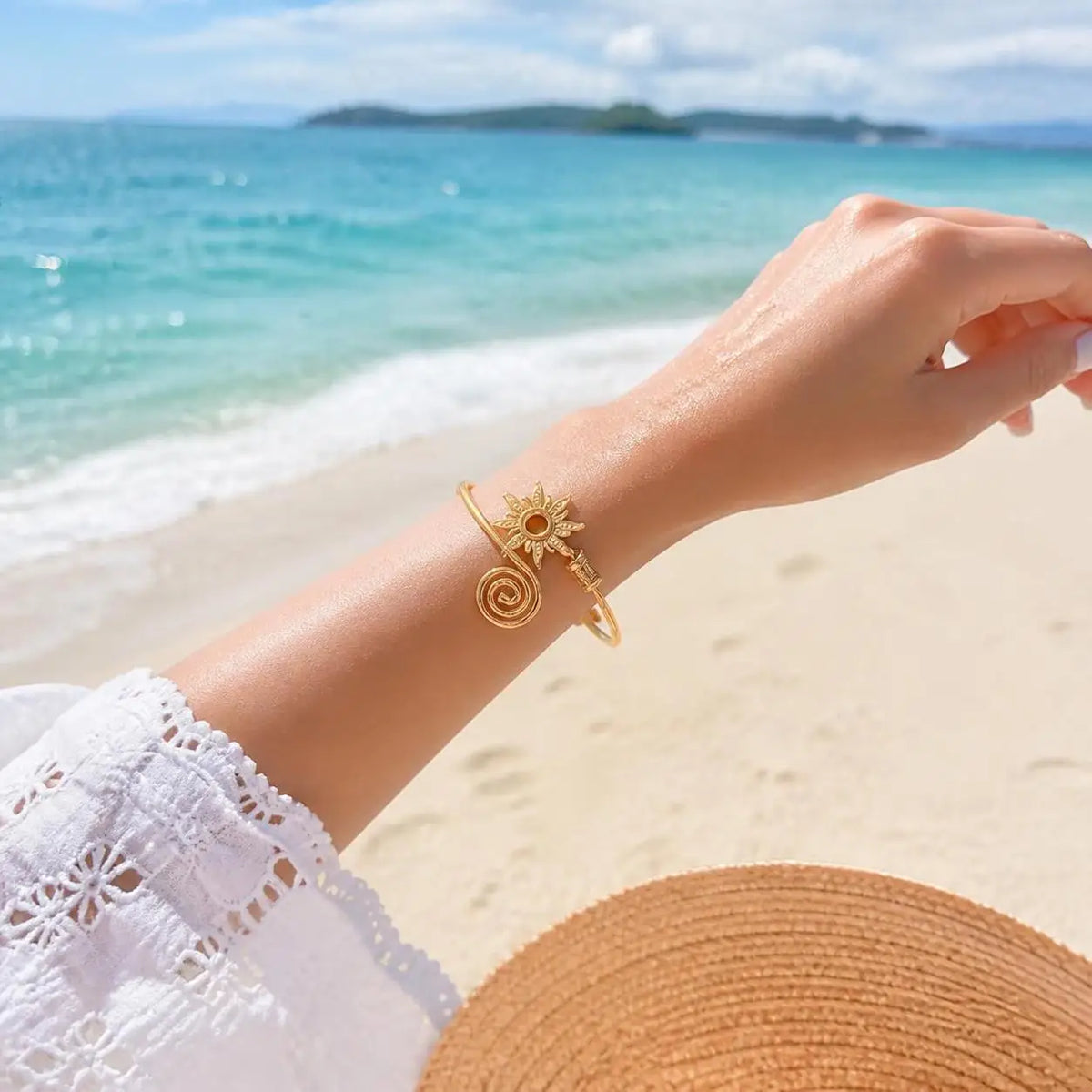 Bohemian Turquoise Sun Wide Open Arm Cuff Bracelet Women Arm Cuff Bracelet PLUSH