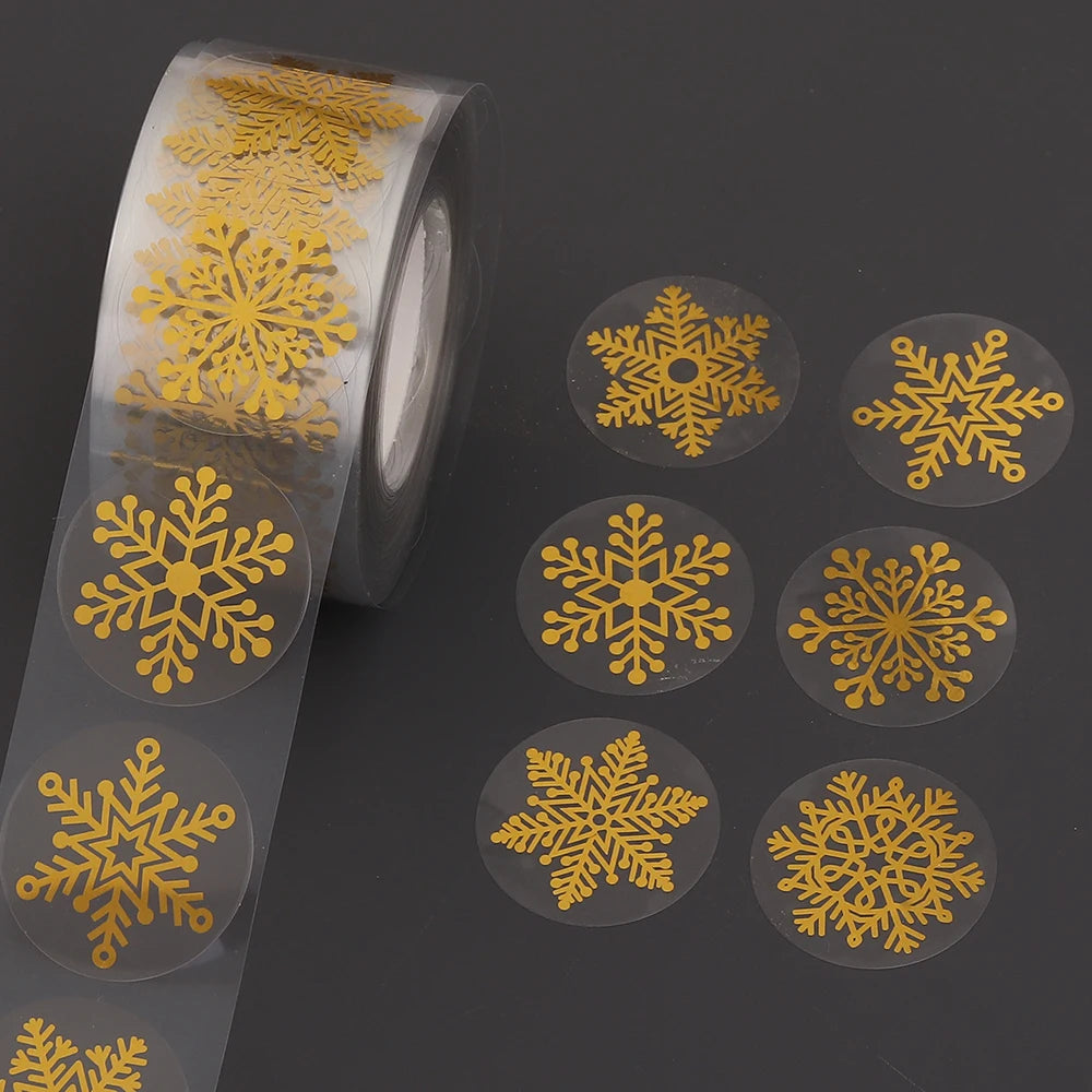Gold Foil Christmas Snowflake Stickers – BOPP Gift Wrap Labels Decorative Sticker Labels PLUSH 38mm x 500stickers 1roll