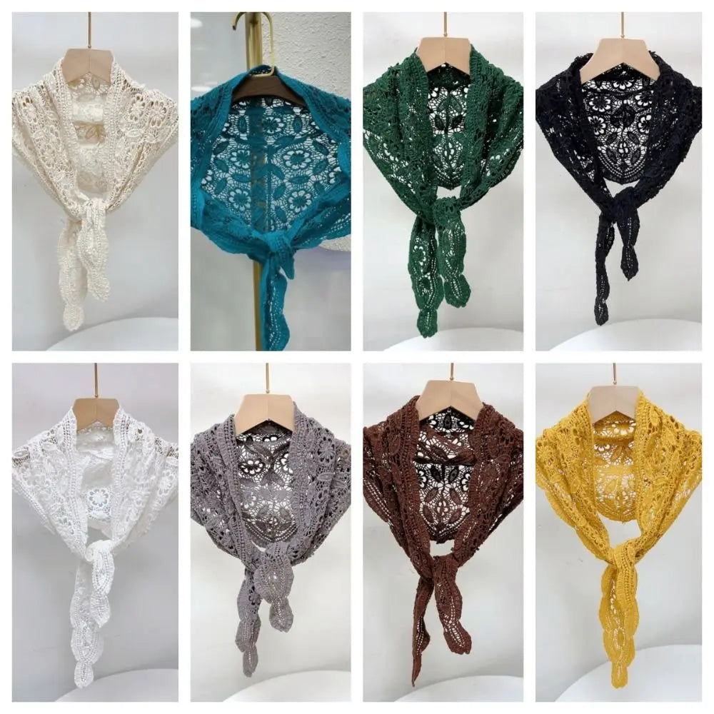 Women's Knit Crochet Lace Shawl Scarf – Hollow Floral Cape Knit Crochet Shawl PLUSH
