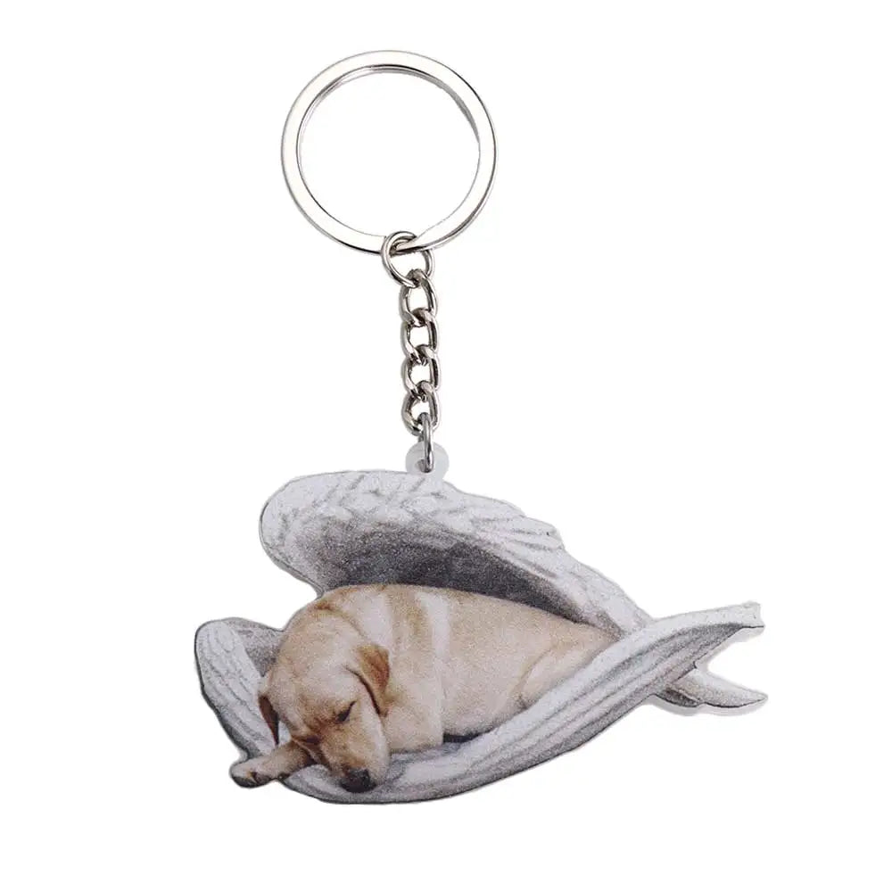 Dog Sleeping Angel Acrylic Keychain – Cute Pet Keyring Gift Pet Keychain PLUSH Labrador