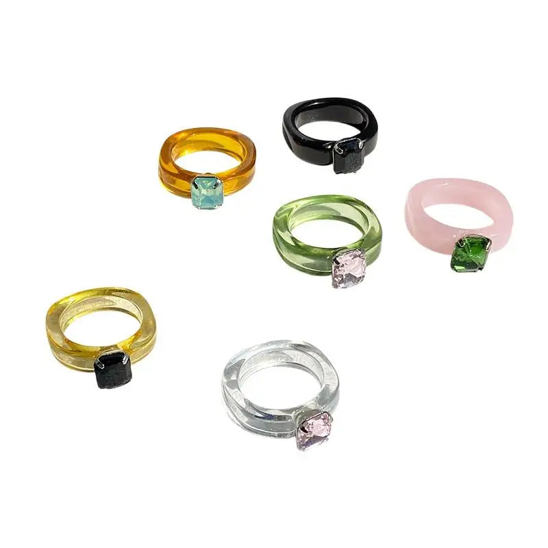 Women's Colorful Zircon Resin Ring – Trendy Sweet Style Resin Fashion Ring PLUSH