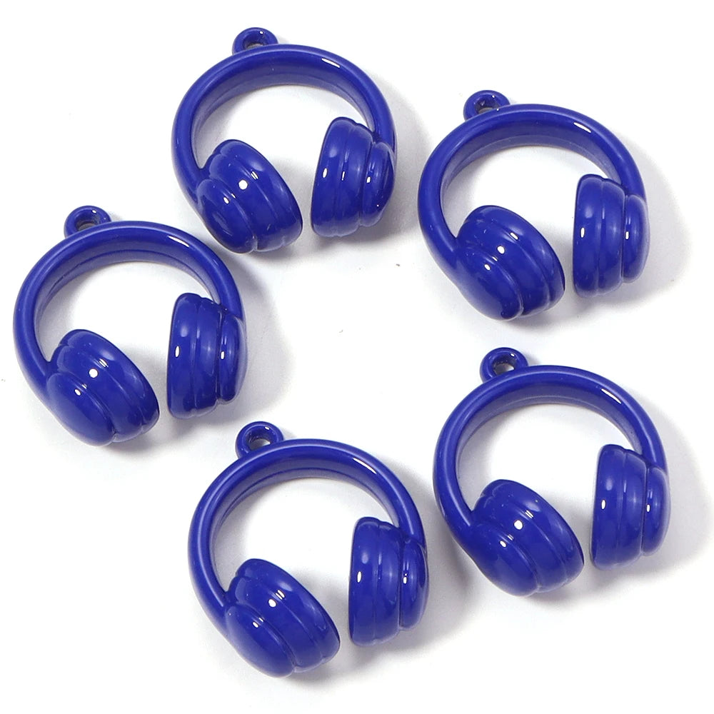 5pcs Earphones Acrylic Bead Charms – DIY Jewelry & Keychain Acrylic Jewelry Charms PLUSH deep blue