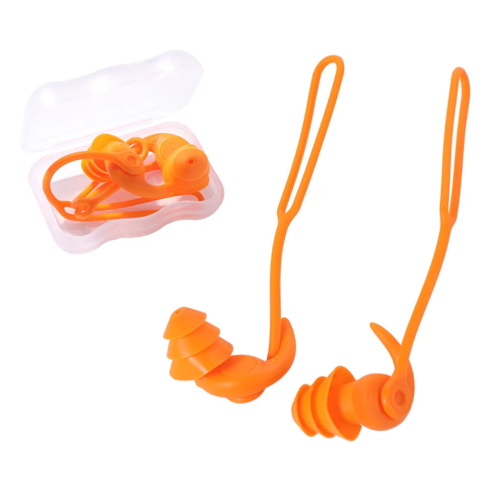 Waterproof Silicone Swimming Earplugs – 3-Layer Corded Pair Swimming Earplugs PLUSH Orange