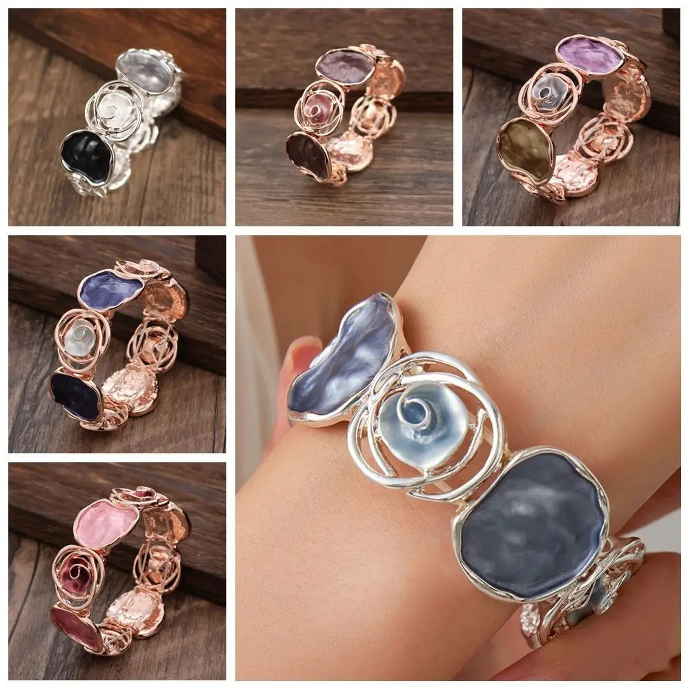 Enamel Rose Bangle – Geometric Hollow Ethnic Flower Bracelet Enamel Flower Bangle PLUSH