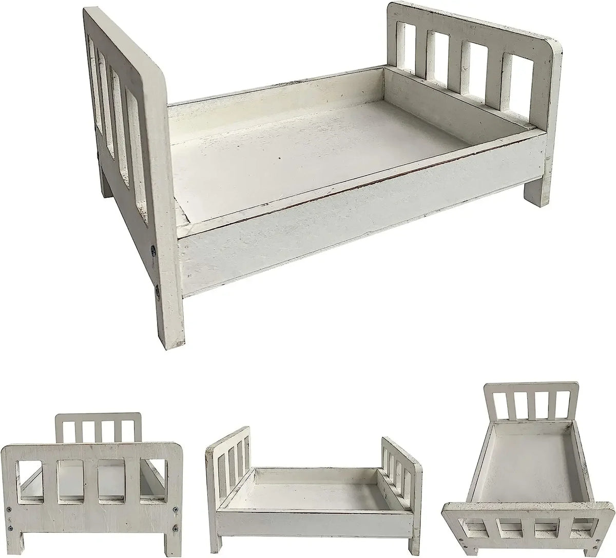 Newborn Photography Prop Wooden Mini Baby Bed – Studio Prop Photography Prop PLUSH White Bed