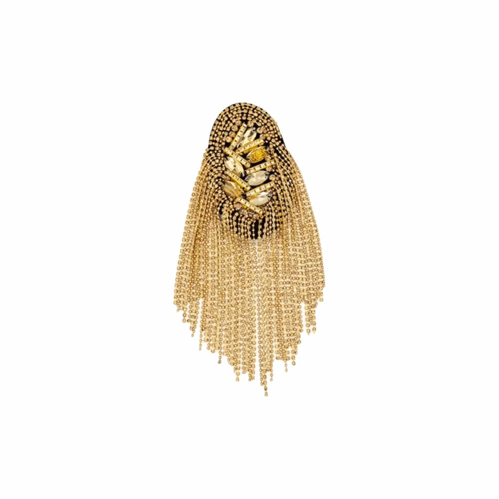 Rhinestone Tassel Shoulder Epaulettes – Unisex Fringe Brooch Shoulder Epaulette Brooch PLUSH Style B