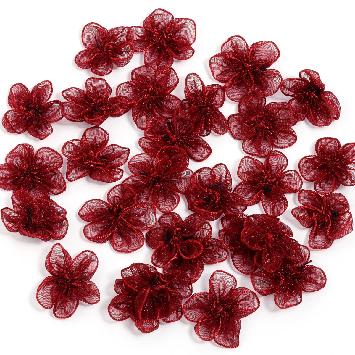 20pcs 3cm Organza Fabric Flower Appliques – DIY Hair & Craft Fabric Flower Appliques PLUSH Wine Red
