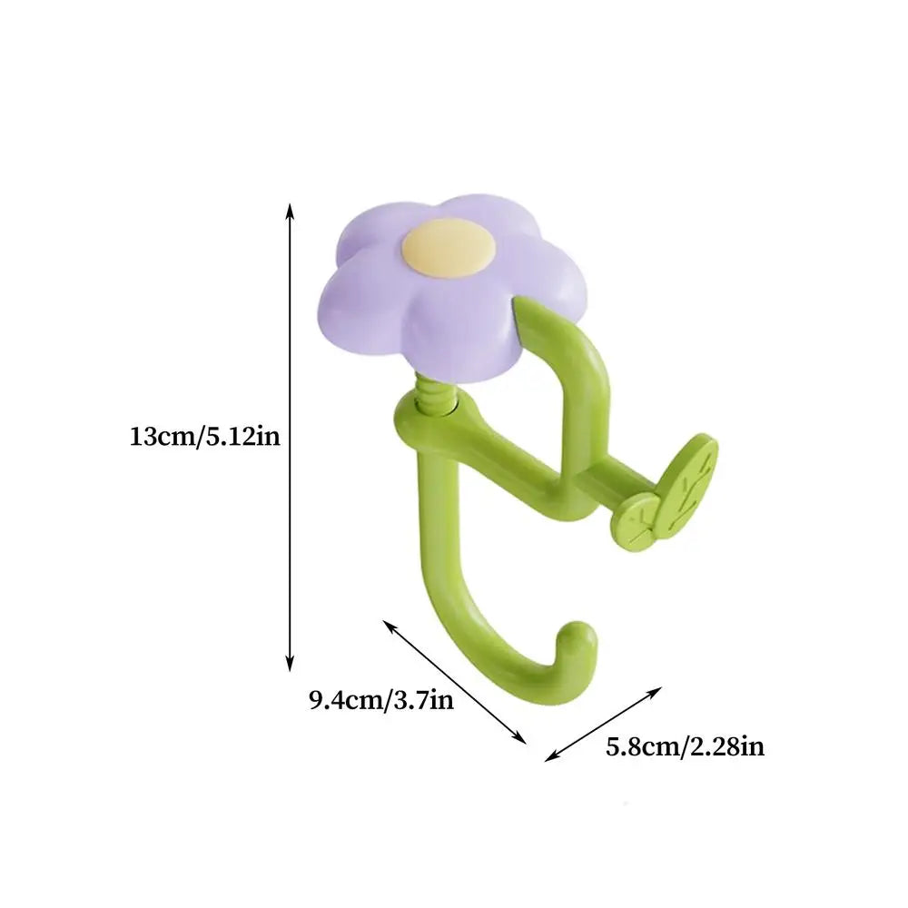 Flower Table Bag Hook – Portable No-Drill Purse Desk Hanger Desk Bag Hook PLUSH Purple