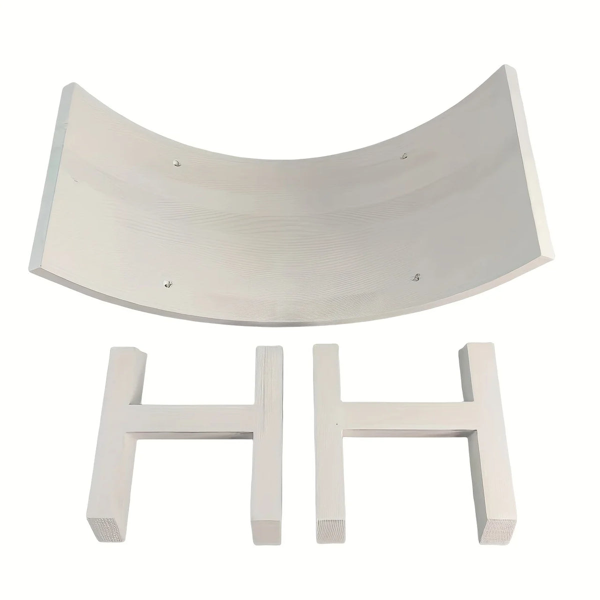 U-Shaped Wooden Stool | Distressed White Half-Round Wood Bench Decorative Wood Stool PLUSH