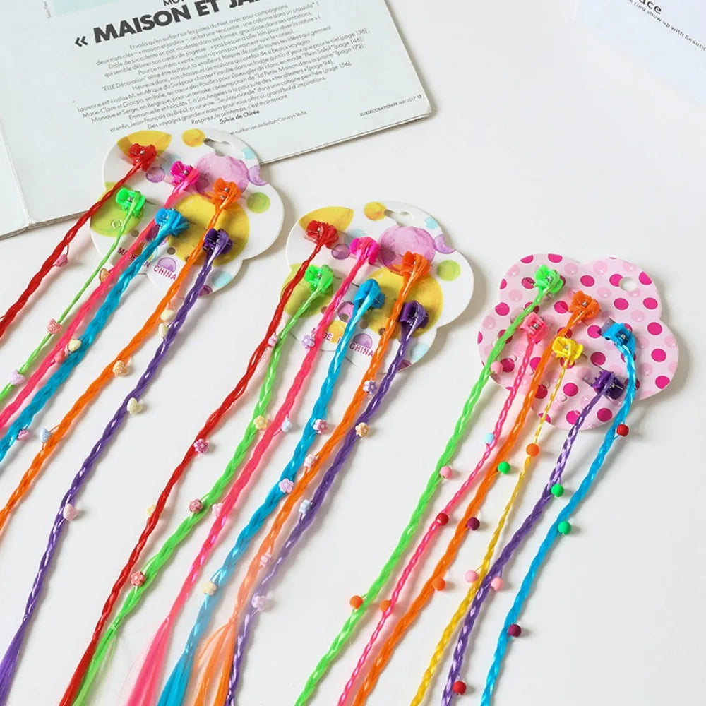 6-Pack Rainbow Braid Hair Extensions with Clips for Kids Kids Hair Extensions PLUSH